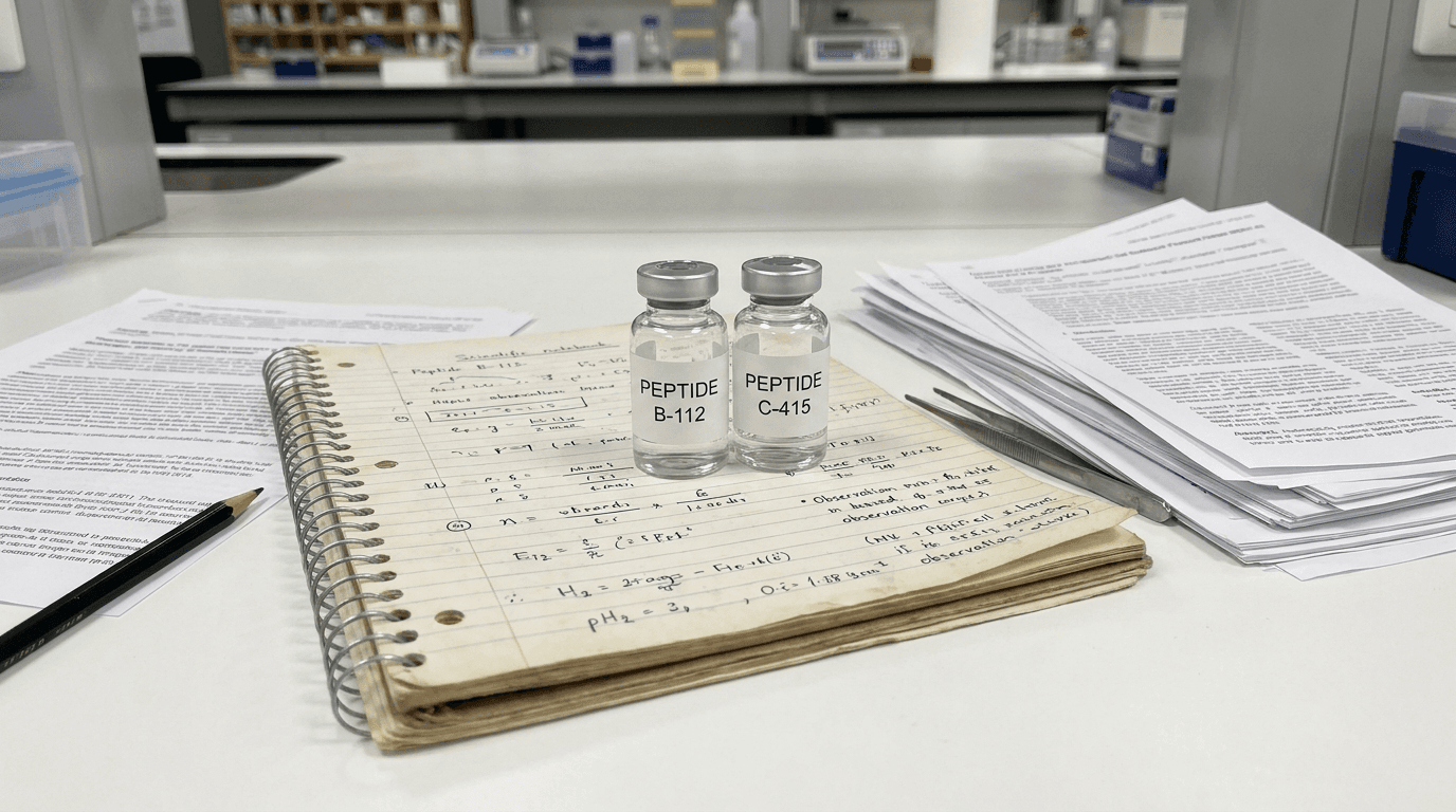 Small collection of clear glass research vials on a white marble surface